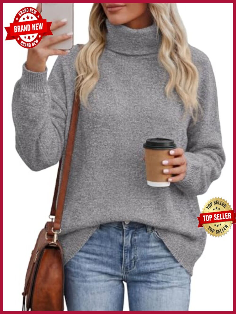 Women's Oversized Turtleneck Pullover Sweater Chunky Knit Warm Winter